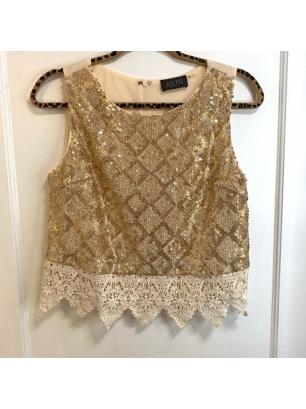 cropped sequin and lace top